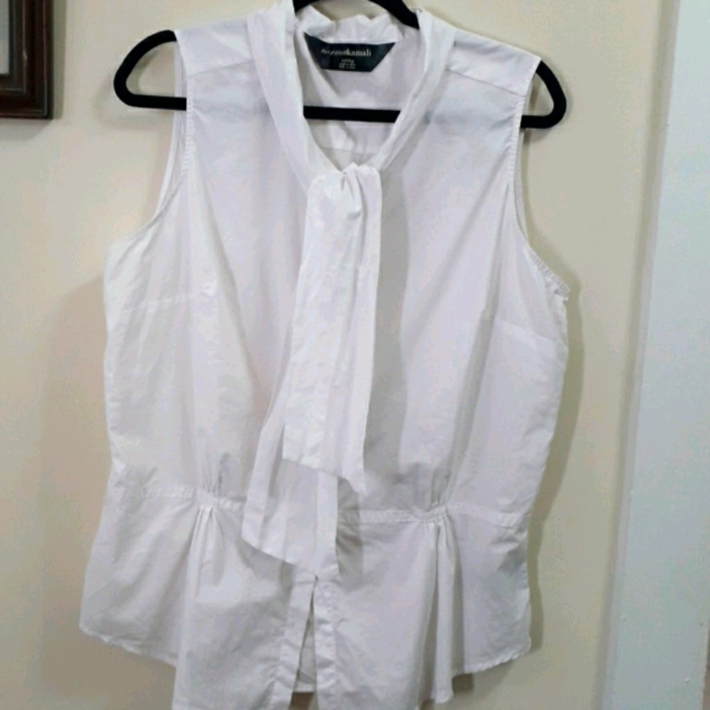 Norma Kamali Plus Cotton Sleeveless Peplum Waist Origami Blouse